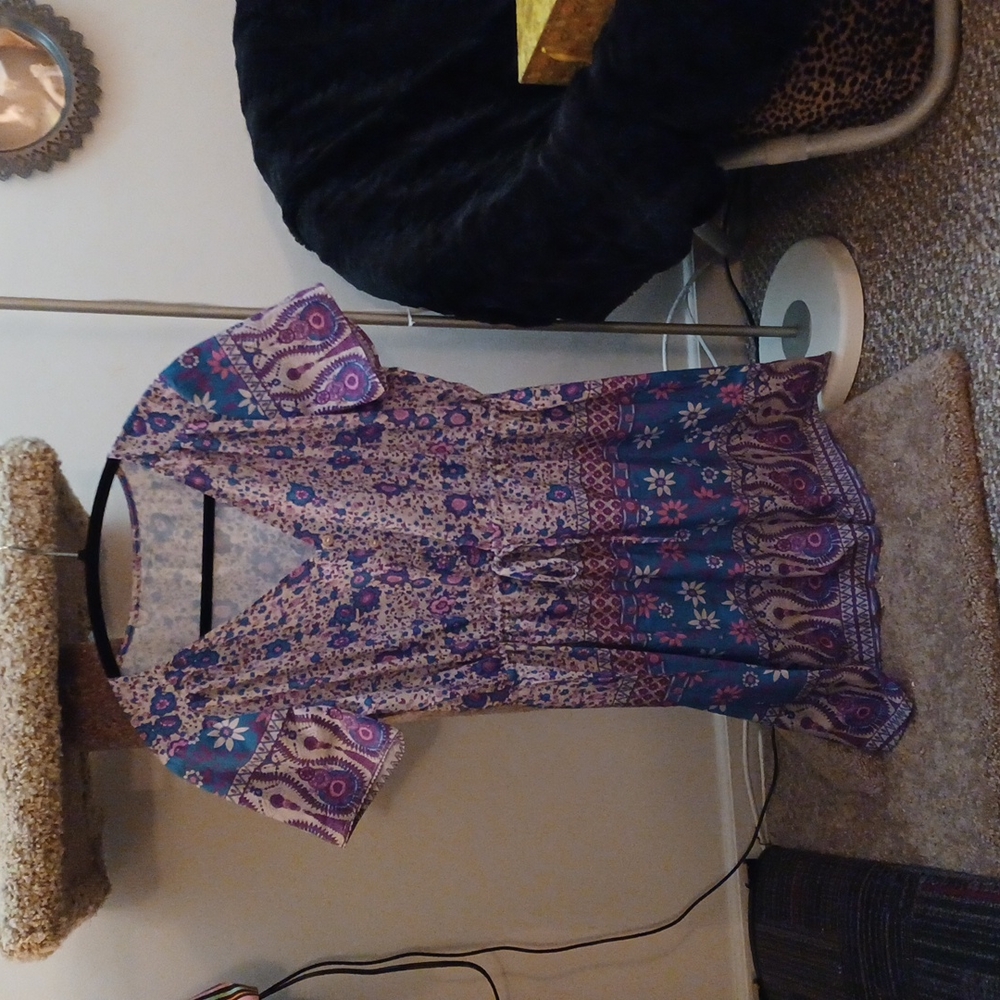 Boho pattern light summer mini dress M